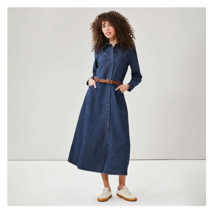 Women's Denim Midi Shirt Dress